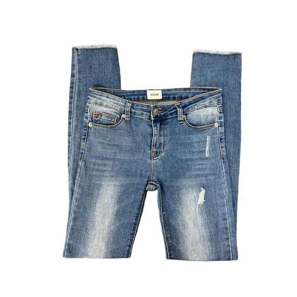 Hudson Distressed Raw Hem Skinny Jeans - Picture 2 of 6